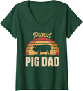 Women's Pig Dad Art for Men Boys Dad Farmer Show Pig Pig Dad V-Neck T-Shirt - Dark Green