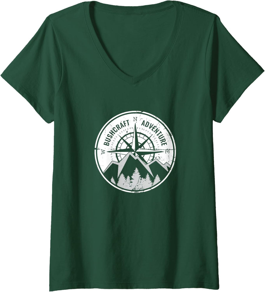 Women's Bushcraft Adventure Outdoor Survival Bushcrafter V-Neck T-Shirt - Dark Green