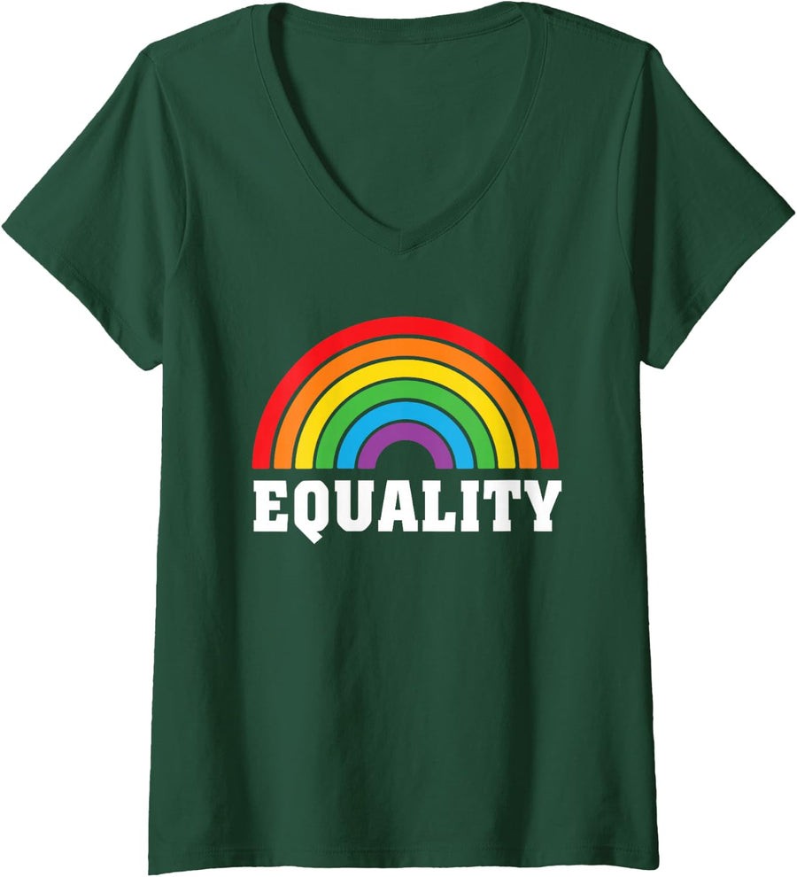 Women's Equality Rainbow - LGBT Pride V-Neck T-Shirt - Dark Green