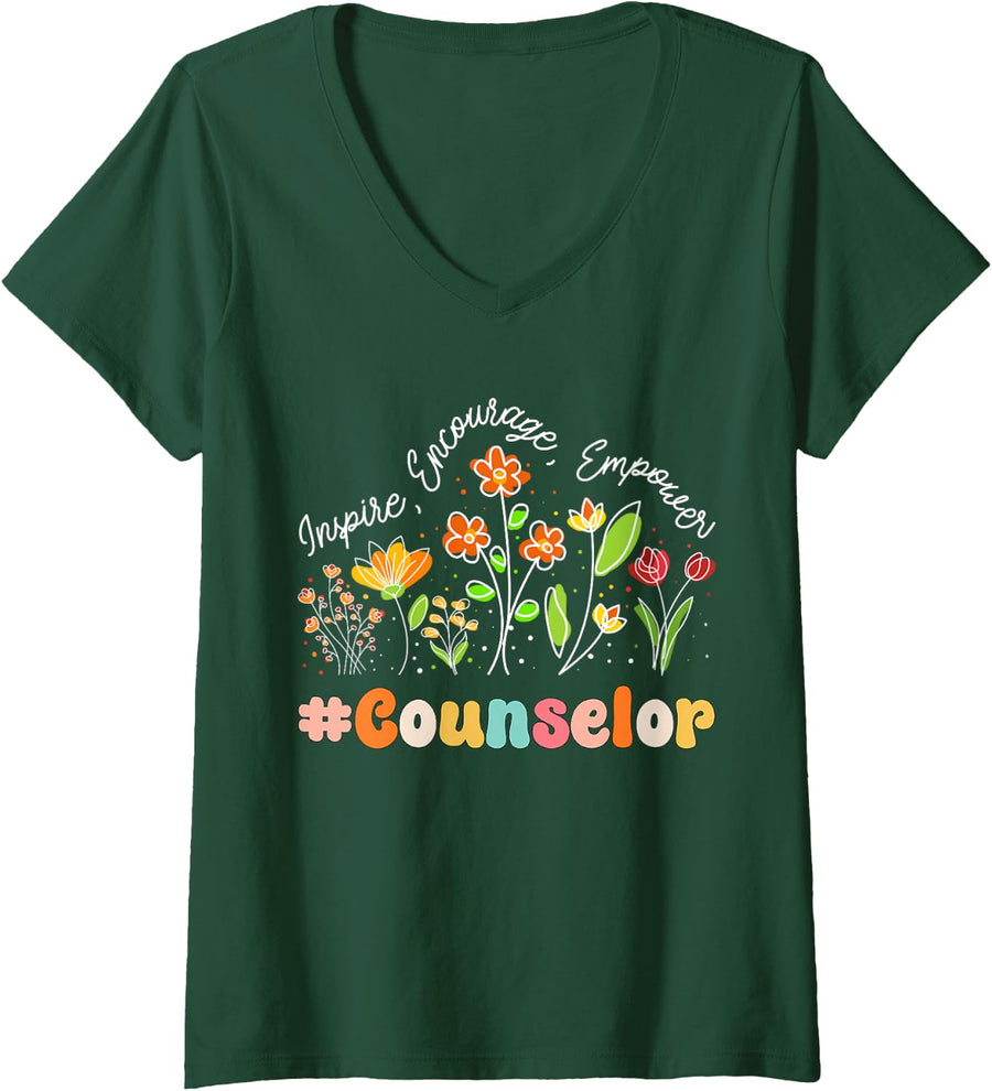 Women's Counselor Appreciation Week Teacher Back to School V-Neck T-Shirt - Dark Green