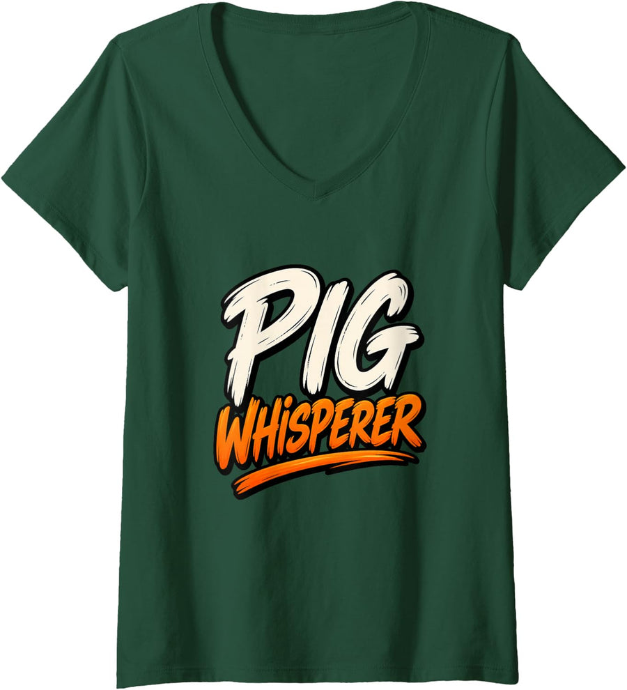 Women's Hog Farmer Humor Pigs Lover V-Neck T-Shirt - Dark Green
