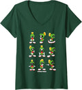 Women's Looney Tunes Marvin the Martian Character Poses V-Neck T-Shirt - Dark Green