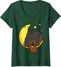 Women's Dobermann Sleeping Doberman Pinscher Domestic Dog Breeder V-Neck T-Shirt - Dark Green