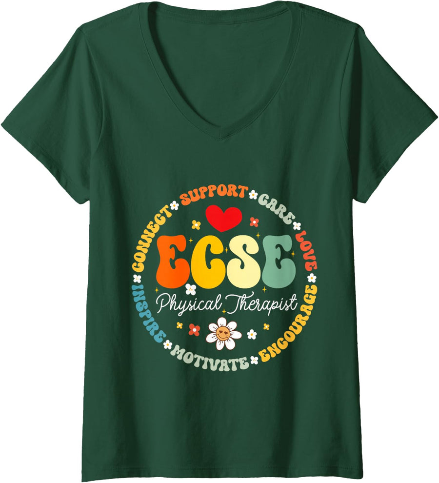 Women's Early Childhood Special Education ECSE Physical Therapist V-Neck T-Shirt - Dark Green