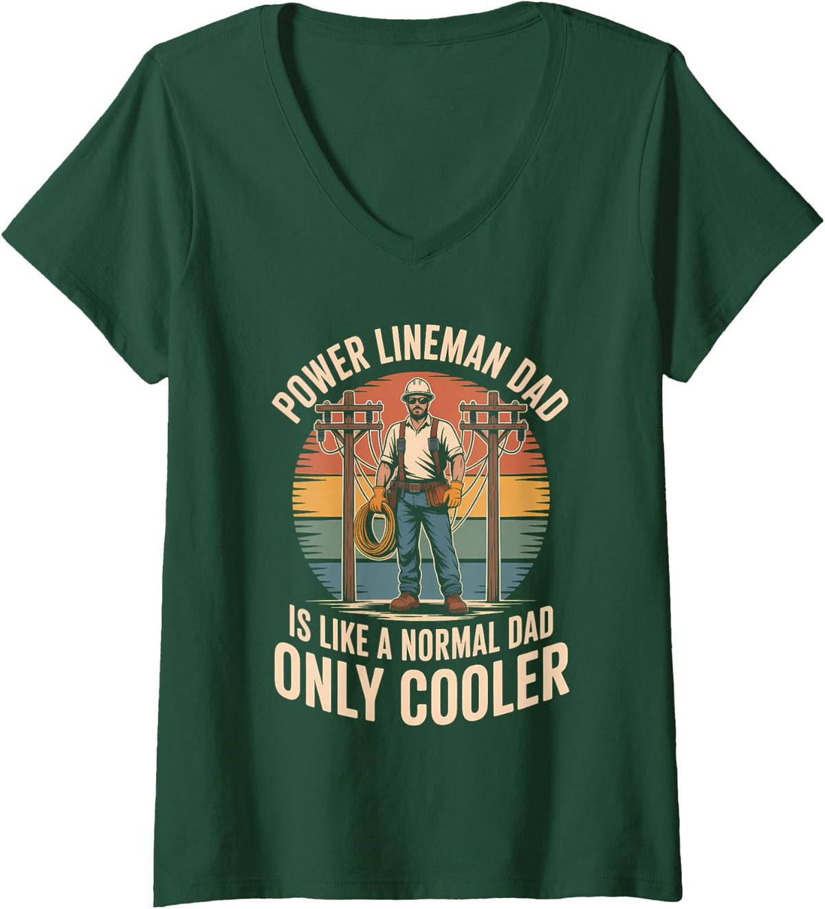 Women's Power Lineman Dad is Like A Normal Dad Only Cooler V-Neck T-Shirt - Dark Green