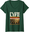 Women's Plow Life Season Starts V-Neck T-Shirt - Dark Green