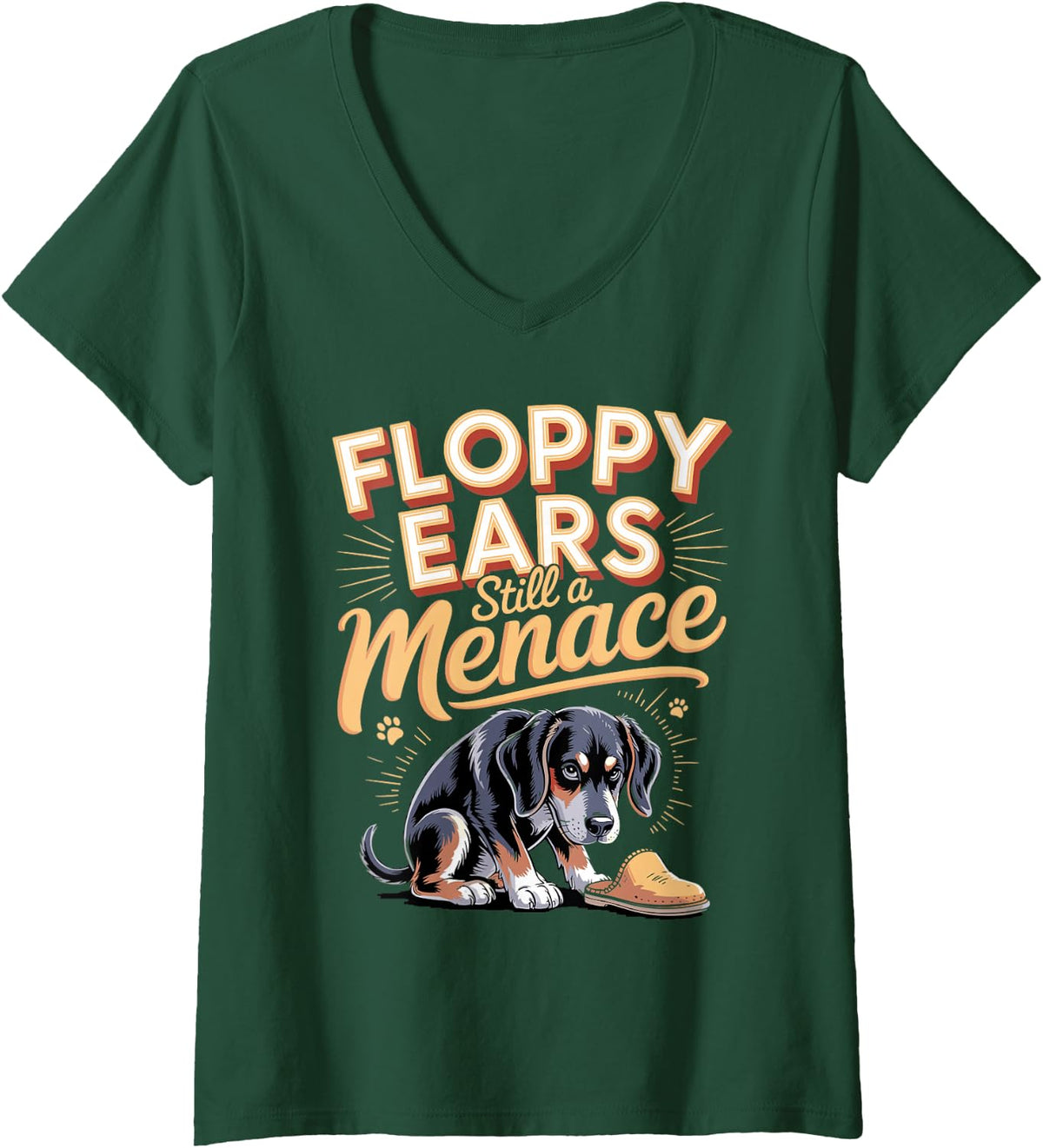 Women's Floppy Ears Still A Menace Doberman Natural Ears Dobie Dog V-Neck T-Shirt - Dark Green