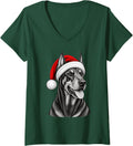 Women's Christmas Santa Hat Doberman Pinscher Cute Pet Dog Xmas V-Neck T-Shirt - Dark Green