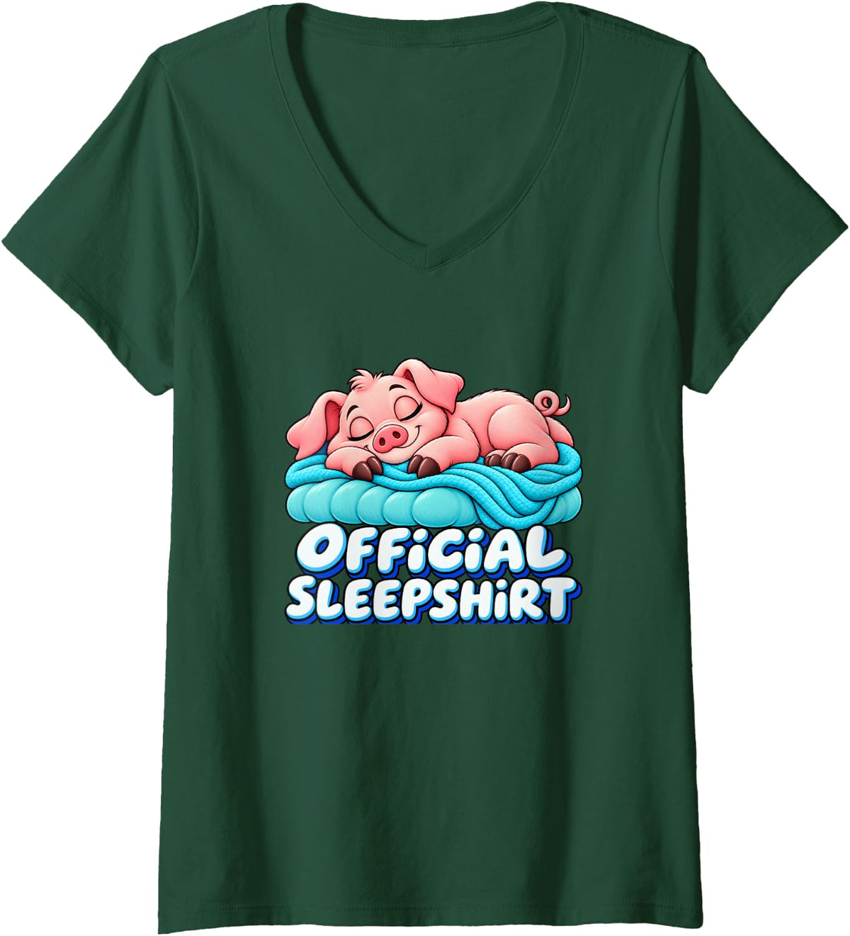 Women's Cute Sleeping Pig Official Sleepwear Pigs Lover Art V-Neck T-Shirt - Dark Green