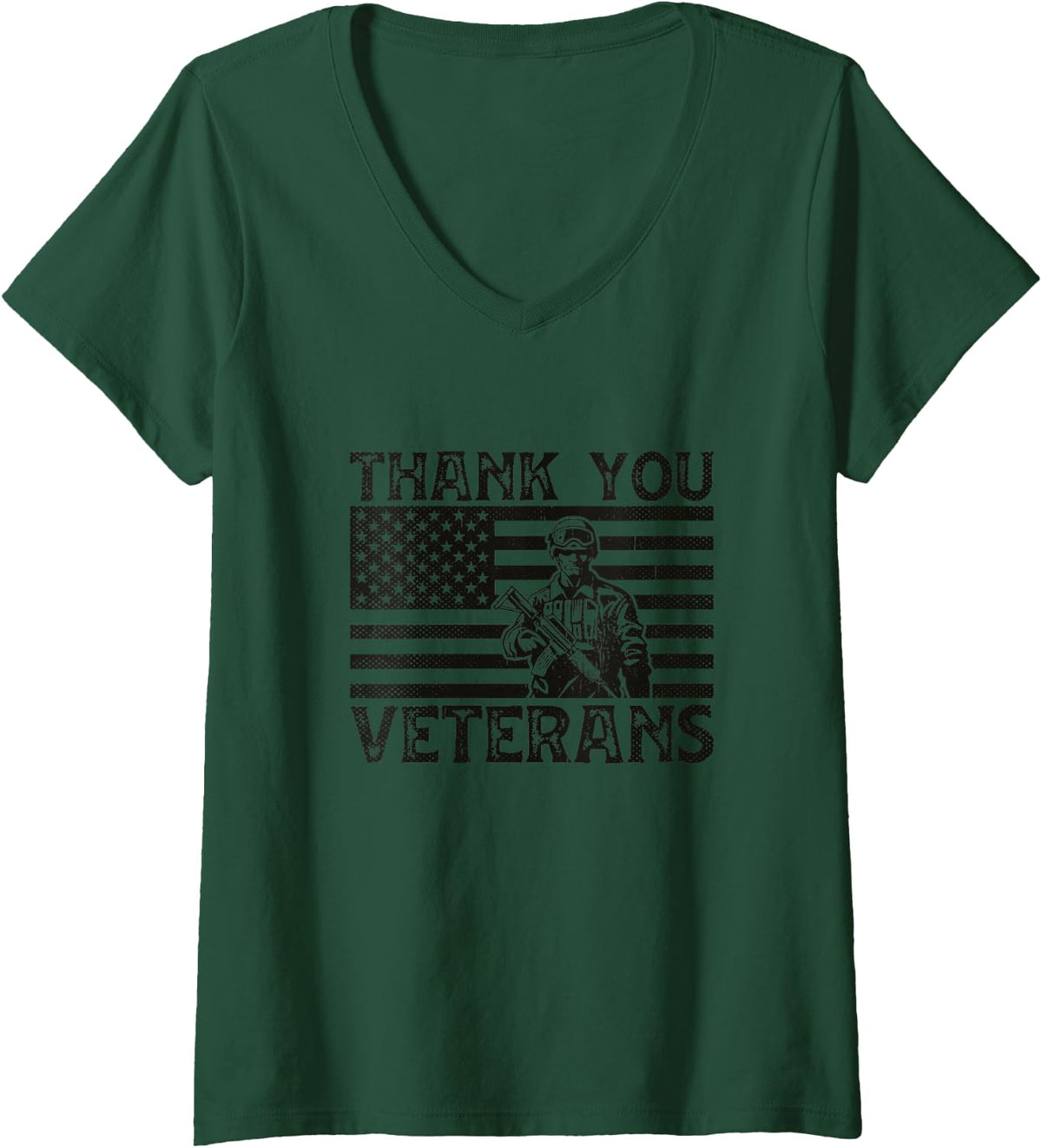 Women's Thank You Veterans Soldier Memorial Day Patriotic Veteran V-Neck T-Shirt - Dark Green