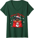 Women's Merry Christmas Cute Doberman Pinscher Dog Ugly Xmas Sweater V-Neck T-Shirt - Dark Green