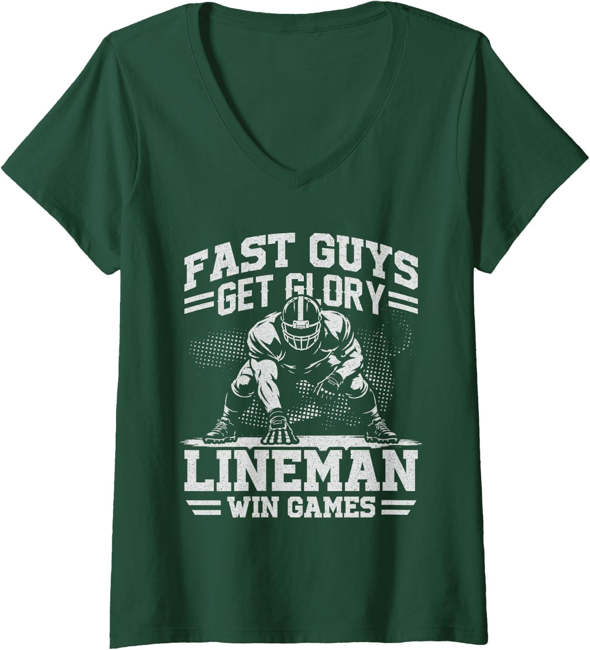 Women's Fast Guys Get Glory Lineman Offensive Football Games His/Her V-Neck T-Shirt - Dark Green