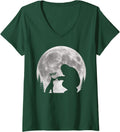 Women's Bigfoot Boop Dog Nose Doberman Moon Sasquatch V-Neck T-Shirt - Dark Green