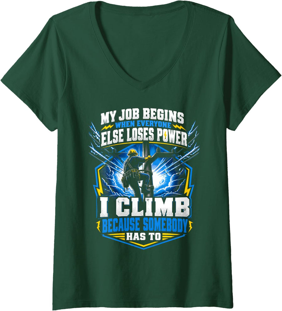 Women's Lineman Gifts for Men Lineman V-Neck T-Shirt - Dark Green