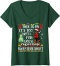 Women's Too Hot Ugly Christmas Sweaters Doberman Pinscher Dog Xmas V-Neck T-Shirt - Dark Green