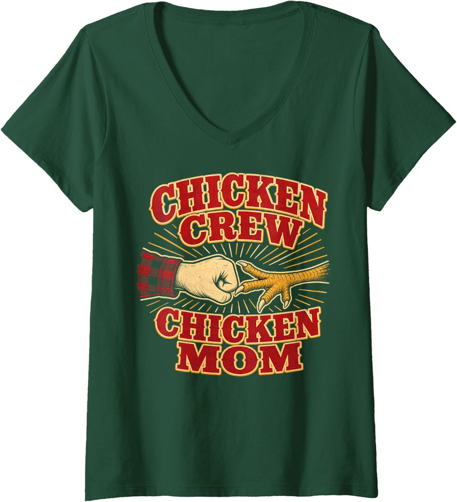 Women's Chicken Crew Backyard Poultry V-Neck T-Shirt - Dark Green
