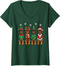 Women's Doberman Pinscher Christmas Reindeer Santa Dobie Dog Lover V-Neck T-Shirt - Dark Green