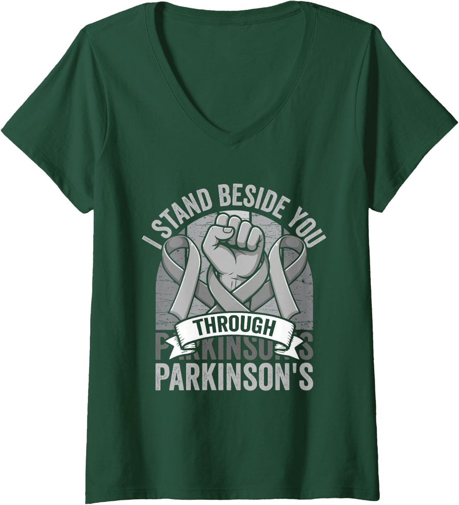 Women's Parkinsons Awareness Gifts for Those with Parkinsons V-Neck T-Shirt - Dark Green