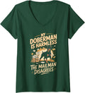 Women's My Doberman is Harmless The Mailman Disagrees Dobie V-Neck T-Shirt - Dark Green