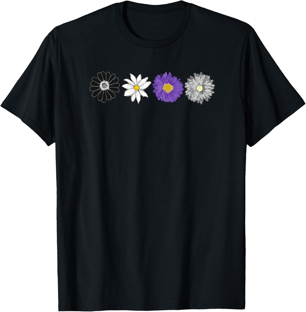 Floral Demisexual Pride, LGBTQ Flowers, Boho Demi Flag Gift T-Shirt - Black