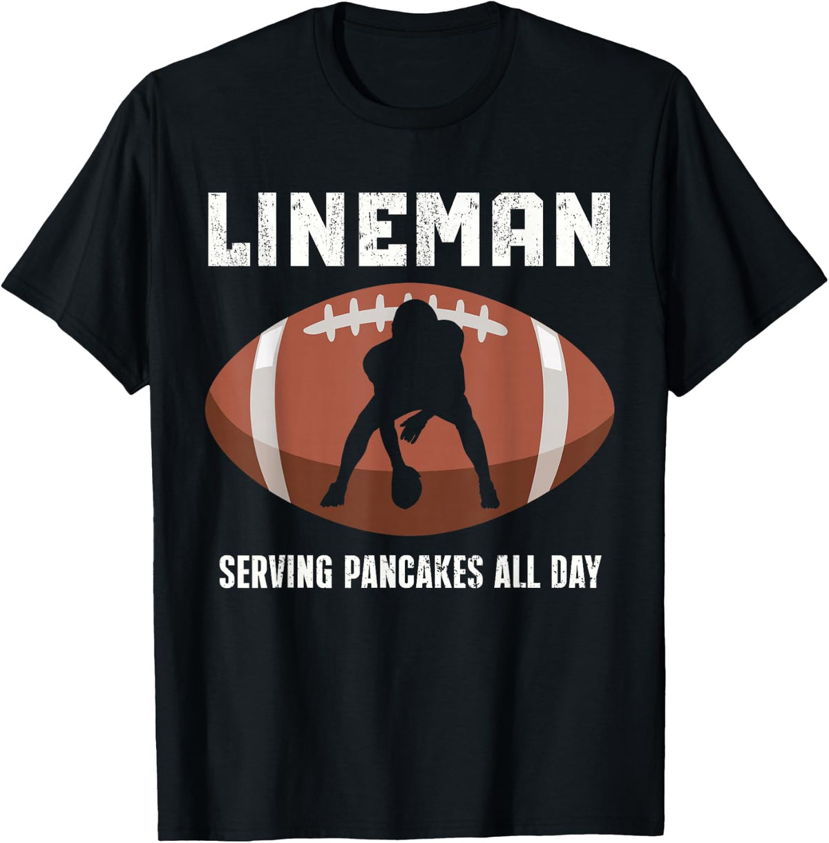 Funny Lineman American Football Serving Pancakes All Day T-Shirt - Black