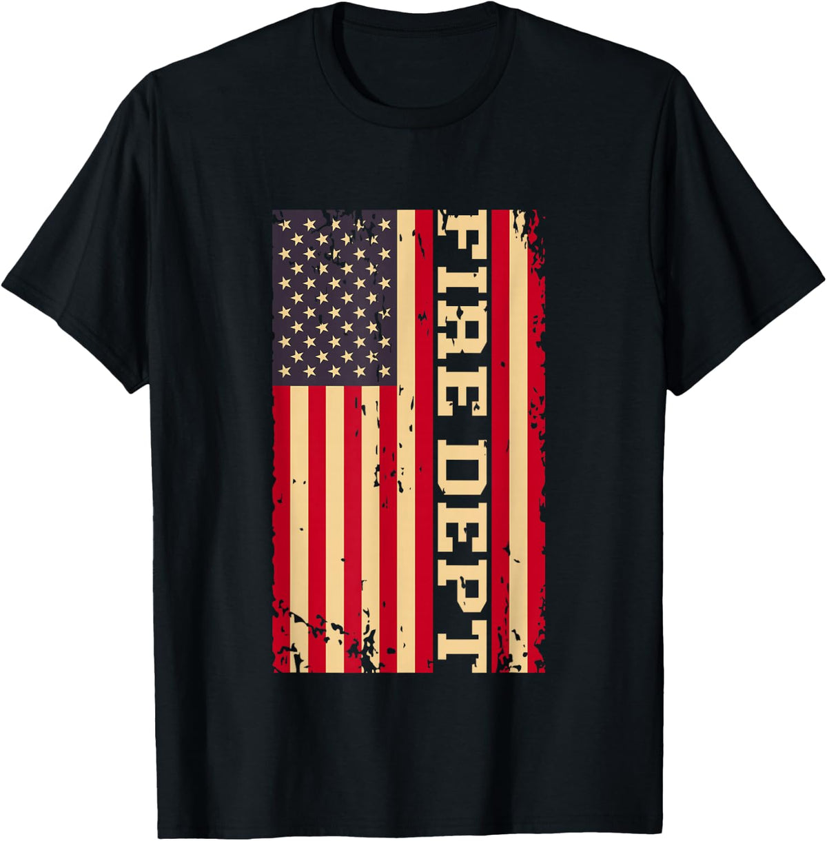 Fire Dept Department Rescue Fireman Firefighter US Flag T-Shirt - Black