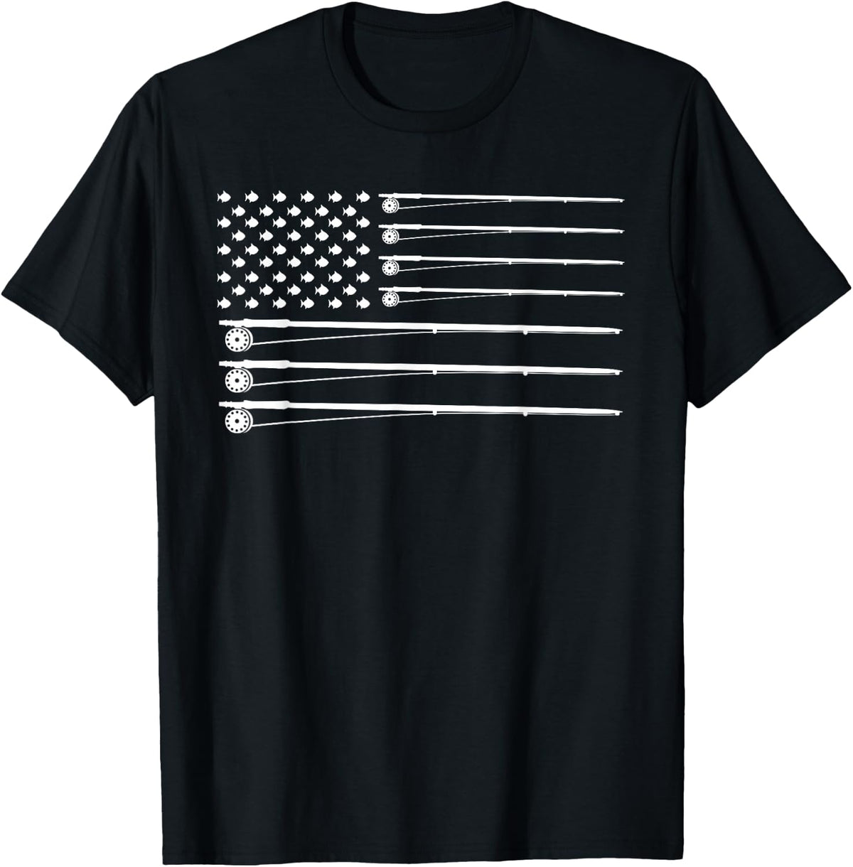 Fly Rod Fishing American Flag T-Shirt T-Shirt - Black