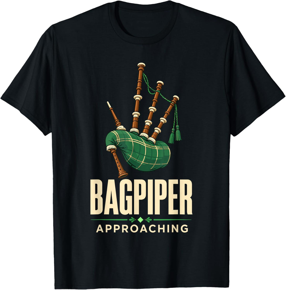 Bagpiper Approaching Scottish Bagpipes Musician T-Shirt - Black