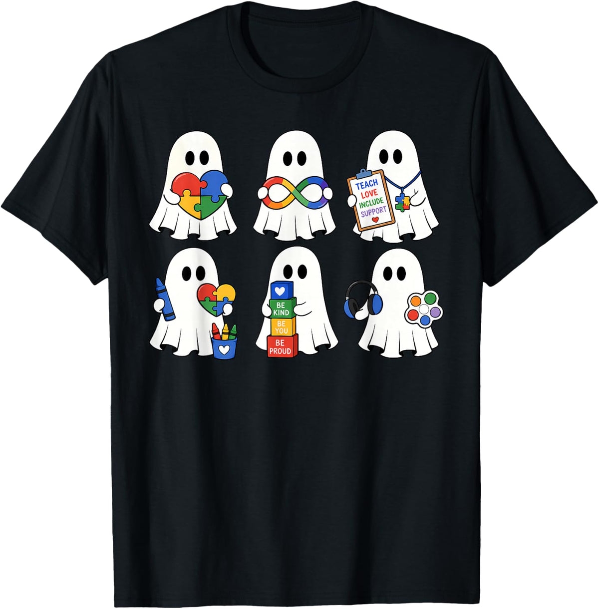 Halloween Sped Teacher Autism Ghost Teacher Halloween T-Shirt - Black