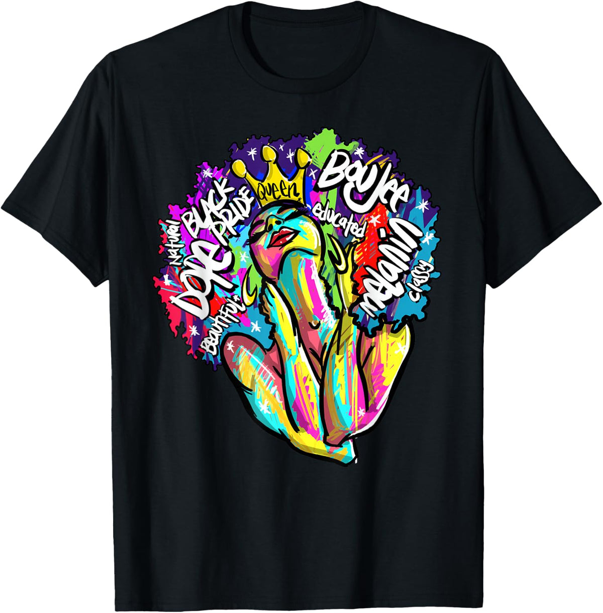 Black Queen Retro Afro Words Melanin Unapologetically Dope T-Shirt - Black