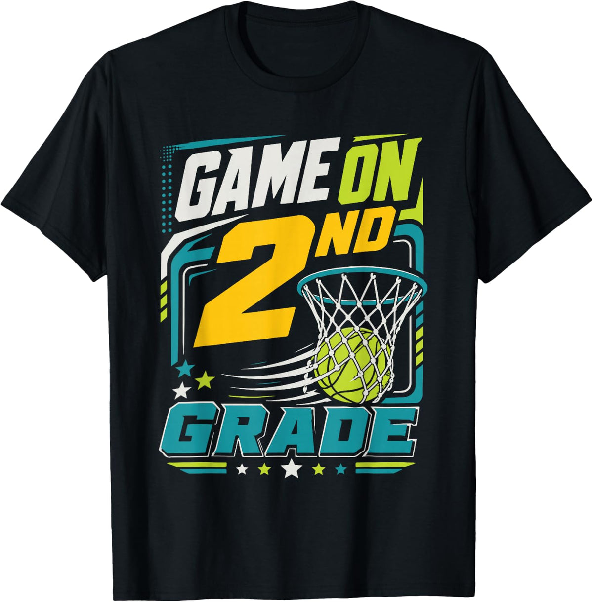 Game On 2nd Grade Basketball School Spirit T-Shirt - Black