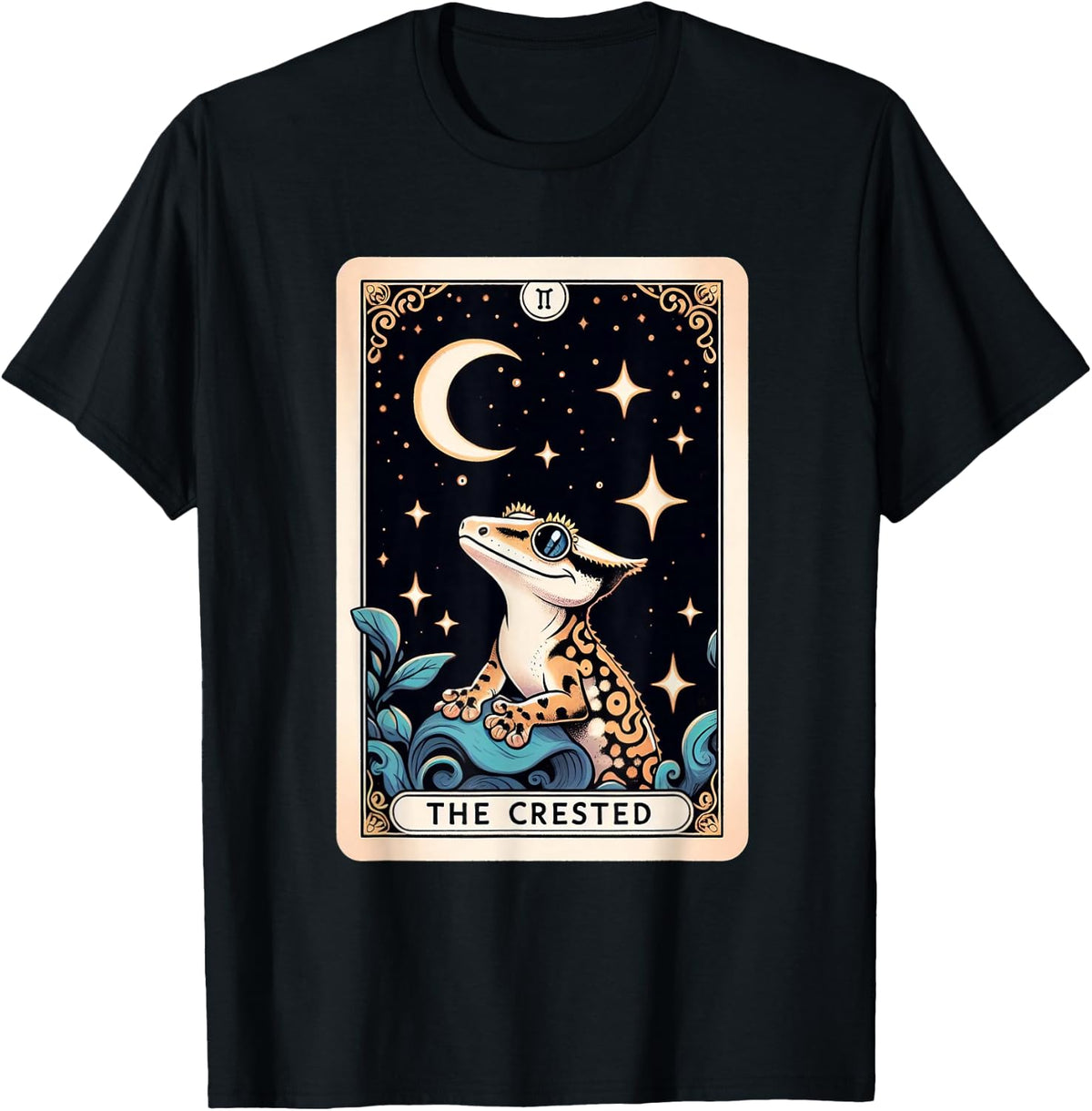 Crested Gecko Tarot Card Moon T-Shirt Tee Reptile Lover Men Women Kids - Black