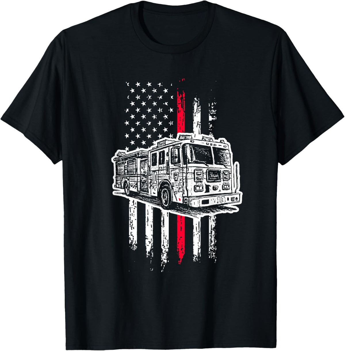 Fireman American Flag Red Line US Fireman T-Shirt - Black