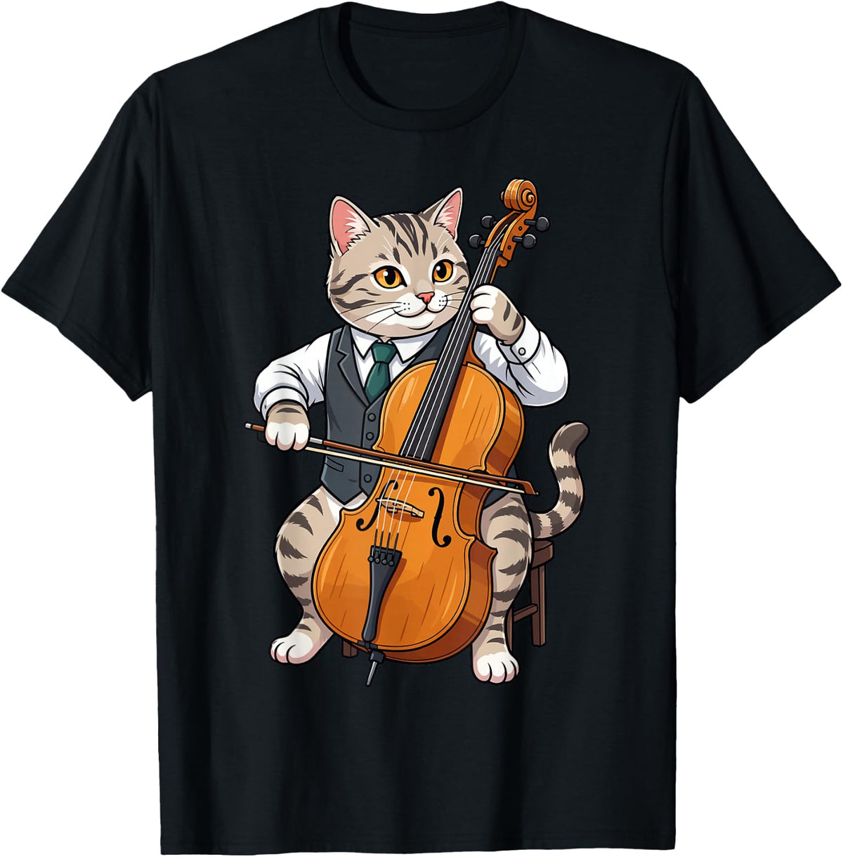 Cat Playing Cello Cute Cellist Classical Music T-Shirt - Black