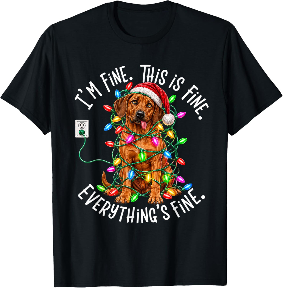 Funny Rhodesian Ridgeback Christmas Lights Dog Lover Xmas T-Shirt - Black