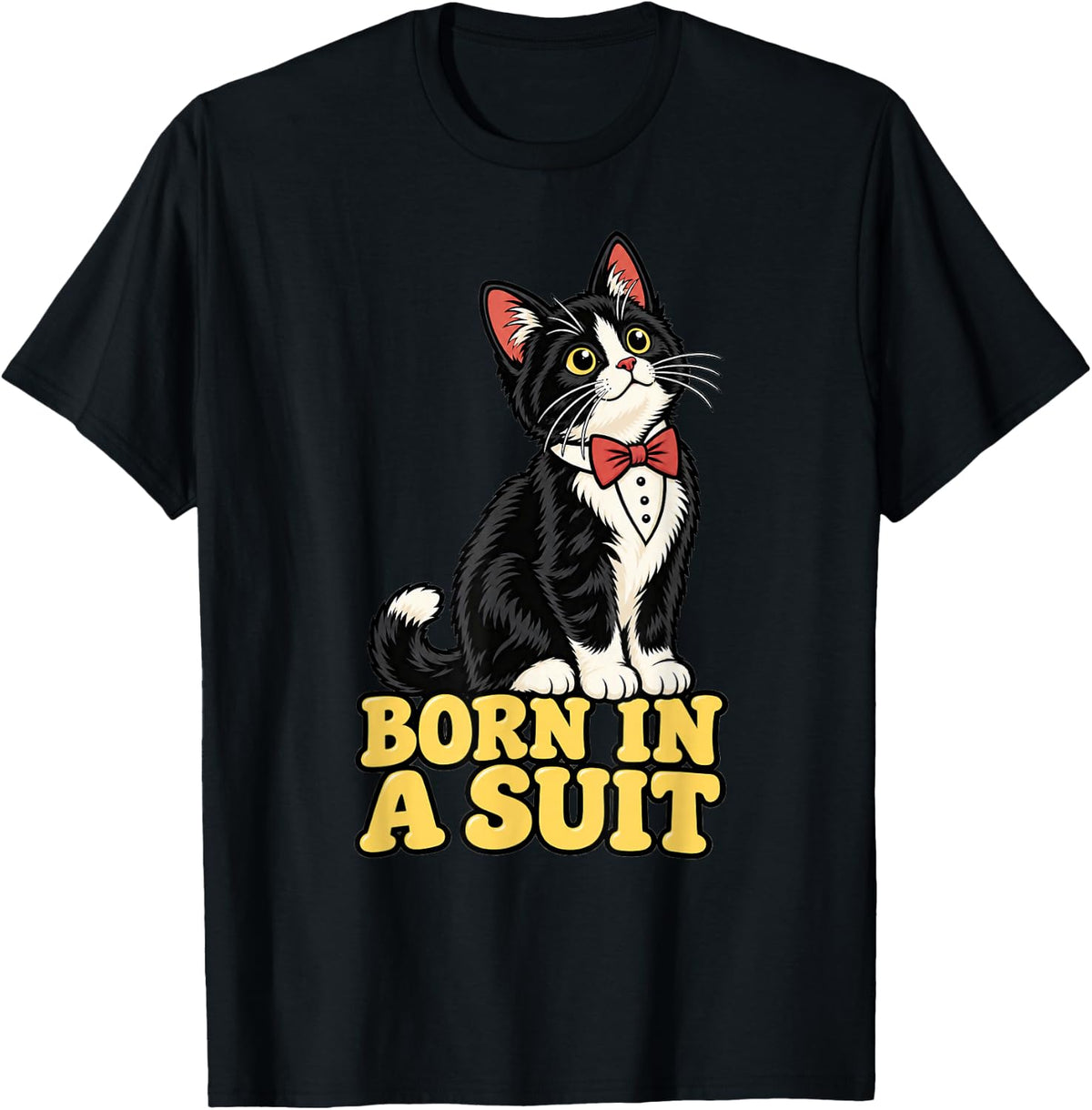 Tuxedo Cat Born in A Suit Kids Funny Kitty Mom Kitten T-Shirt - Black