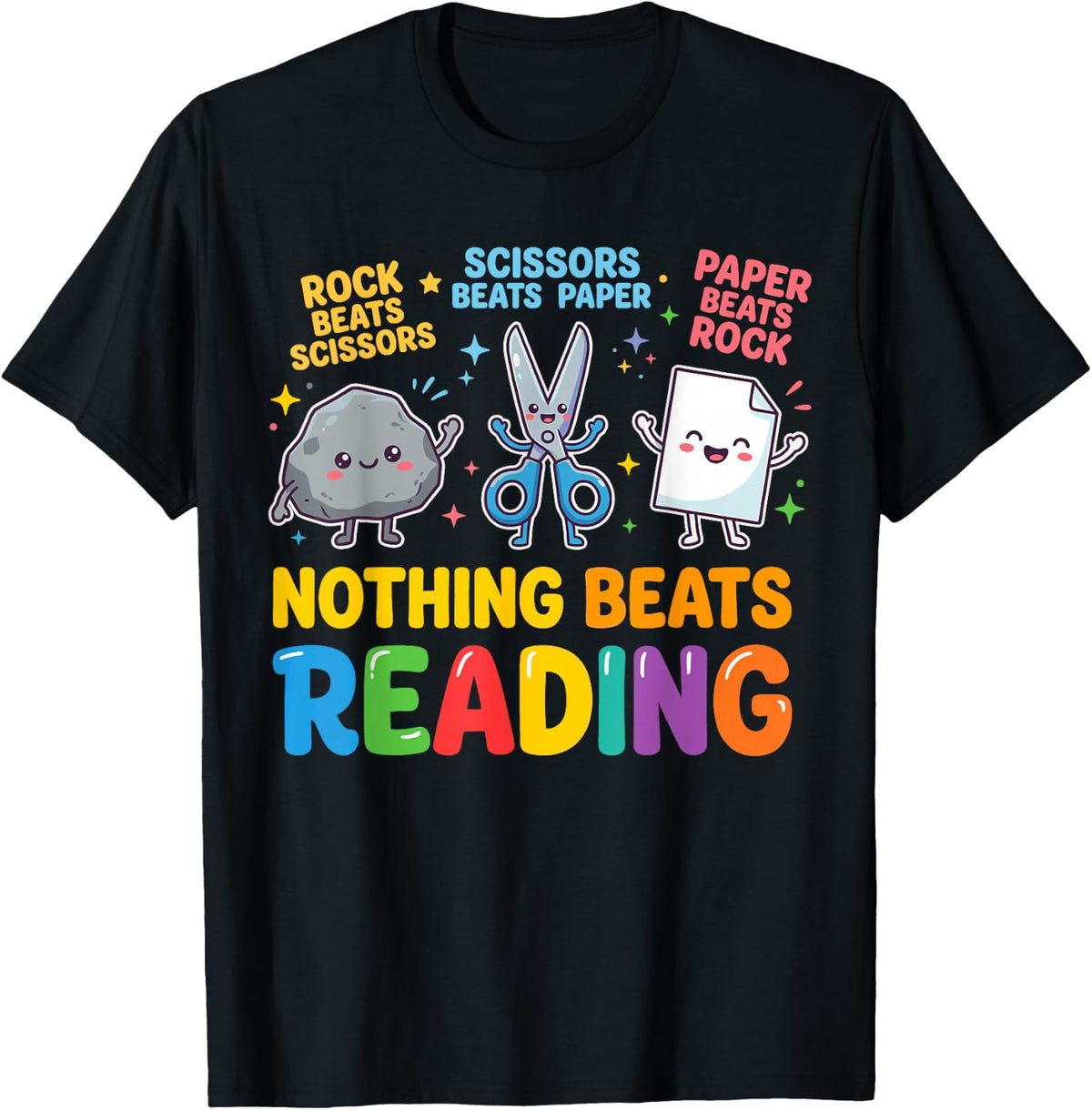 Nothing Beats Reading Rock Paper Scissors Reading Month T-Shirt - Black
