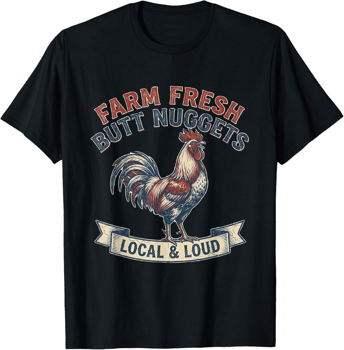 Farm Fresh Butt Nuggets Rooster Funny Retro Chicken Farmer T-Shirt - Black