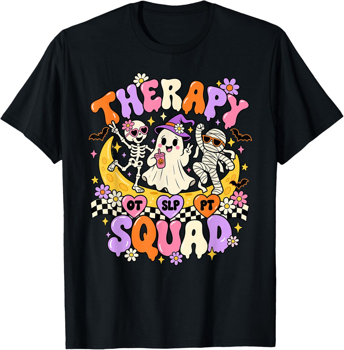 Halloween Therapy Squad SLP OT PT Team Rehab Ghost Costume T-Shirt - Black
