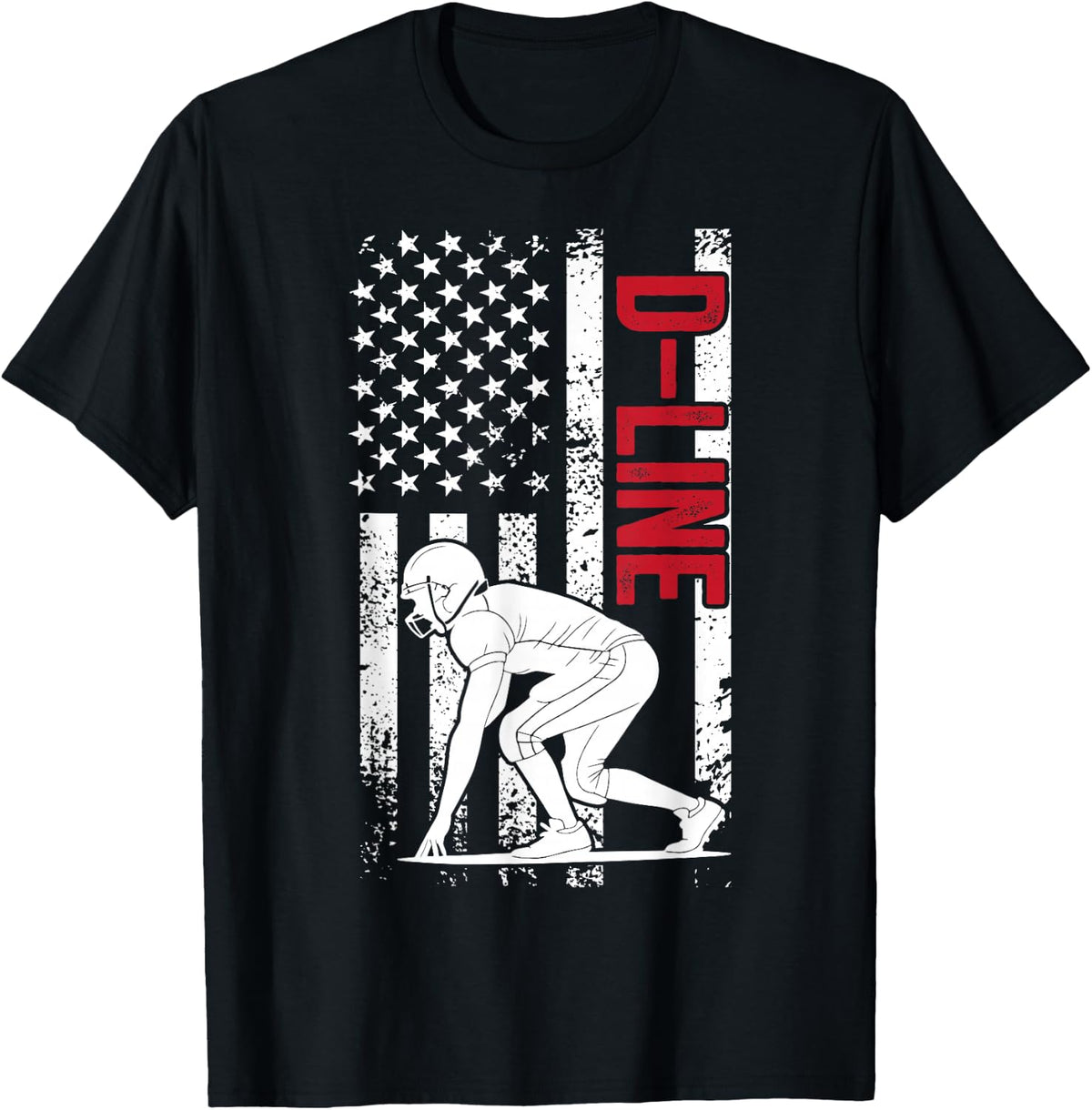 D-Line Football Defensive Lineman Football D-Lineman US Flag T-Shirt - Black
