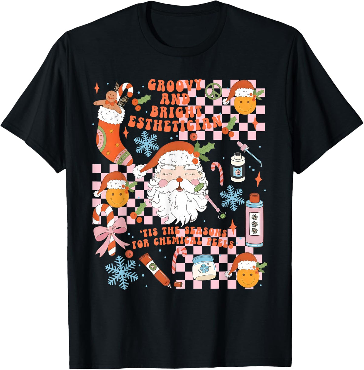 Groovy & Bright Aesthetician Christmas Skin Therapist Xmas T-Shirt - Black