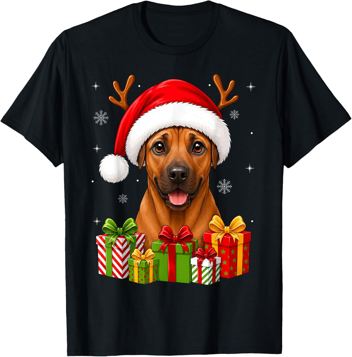 Xmas Decor Festive Santa Rhodesian Ridgeback Dog Christmas T-Shirt - Black