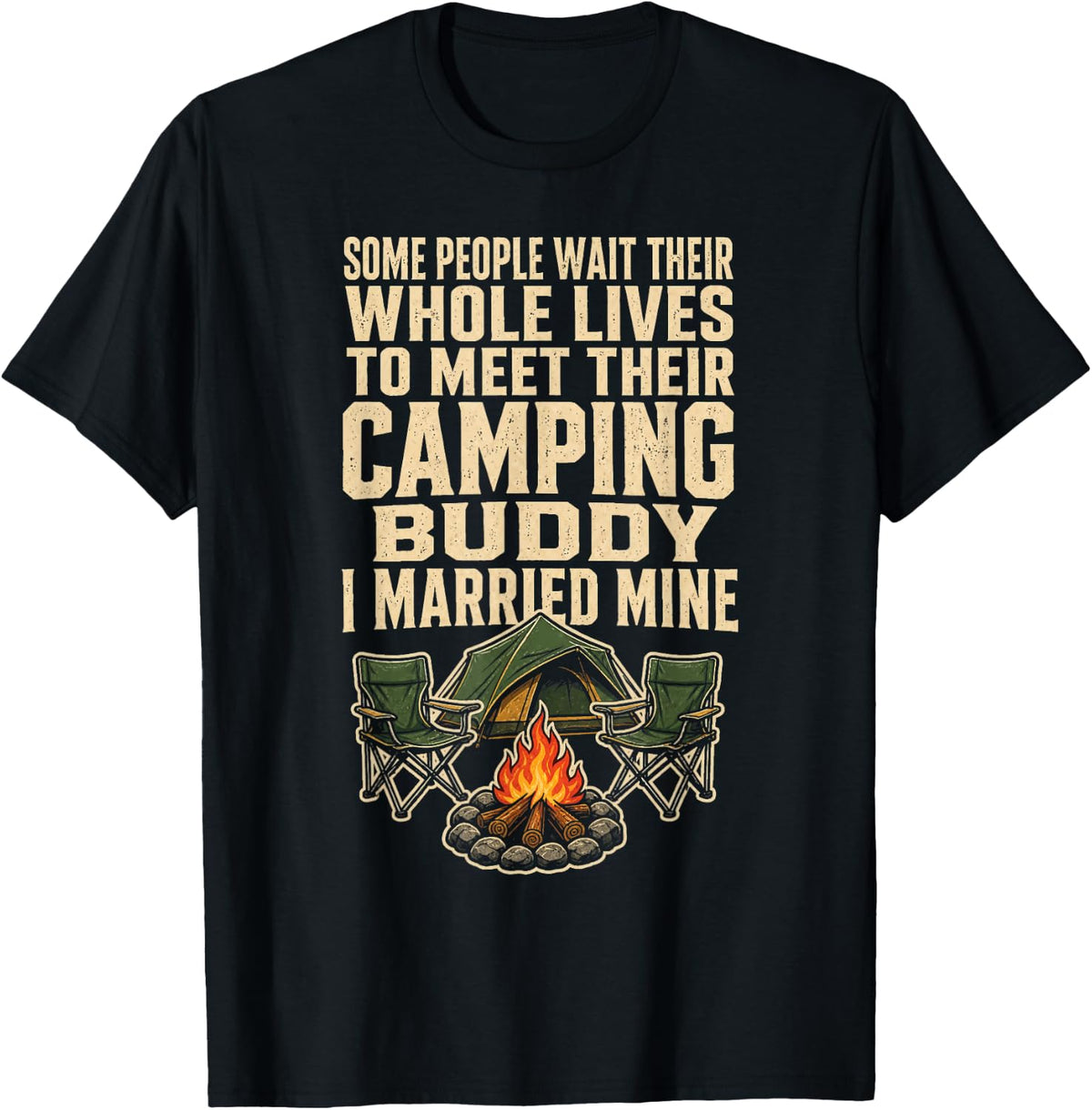 Camping Buddy I Married Mine Funny Couples Tent Gift T-Shirt - Black