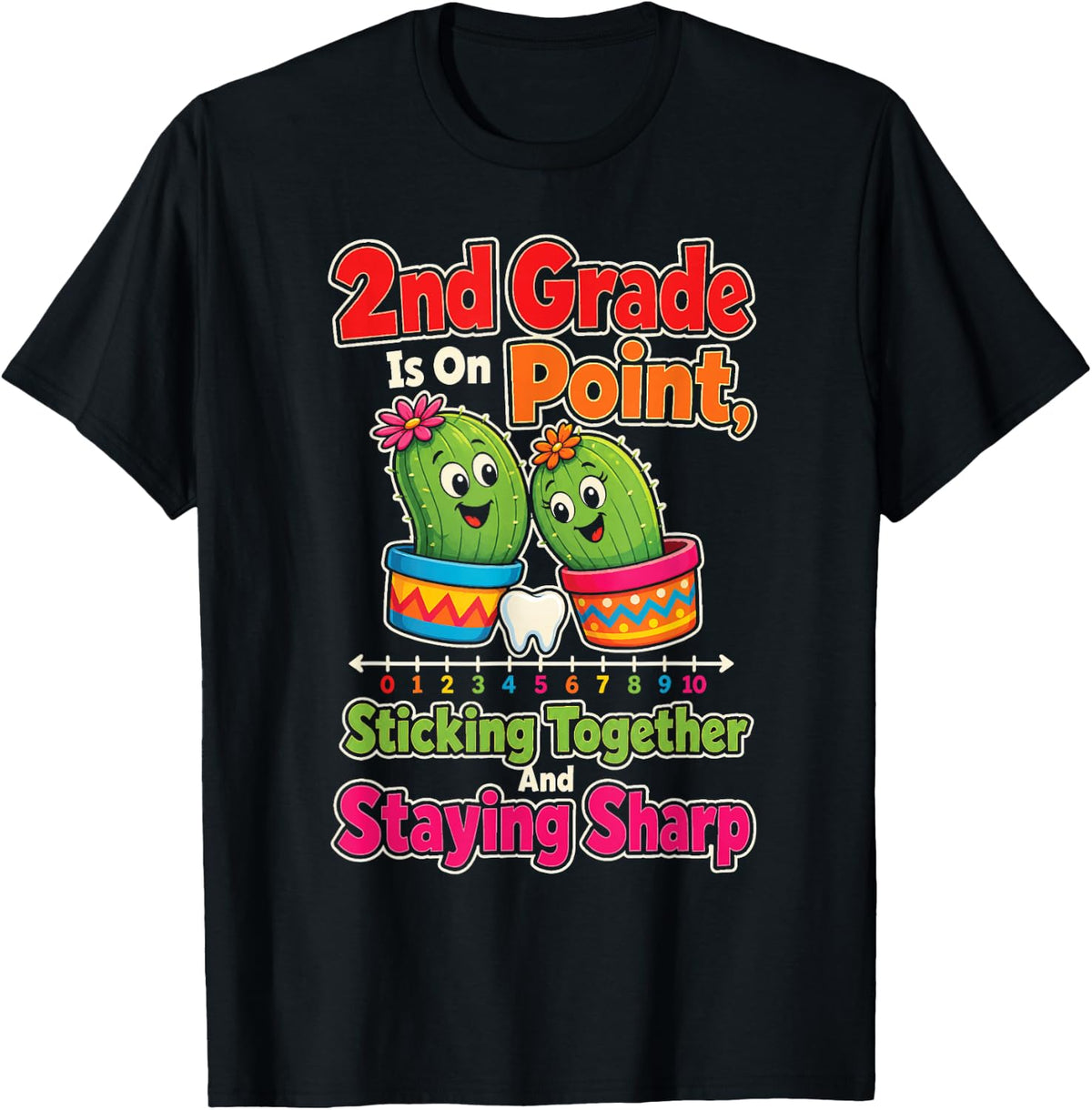 2nd Grade is On Point Sticking Together Staying Sharp T-Shirt - Black