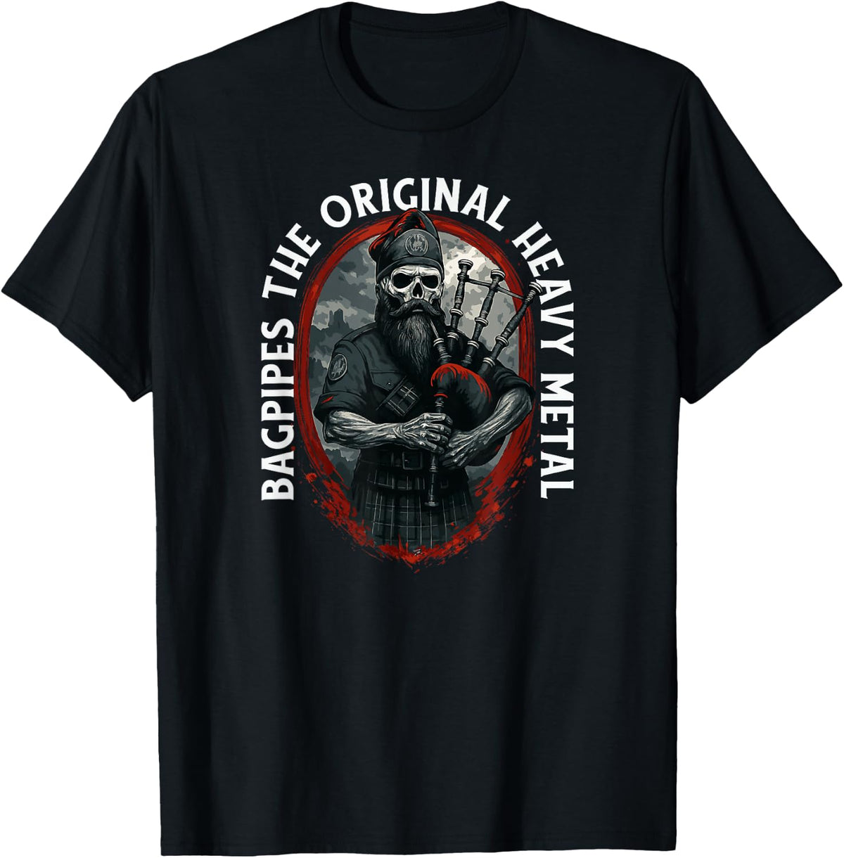 Music Bagpipes Bagpiper Figurine-Skeleton 3 Drones Bagpipe T-Shirt - Black
