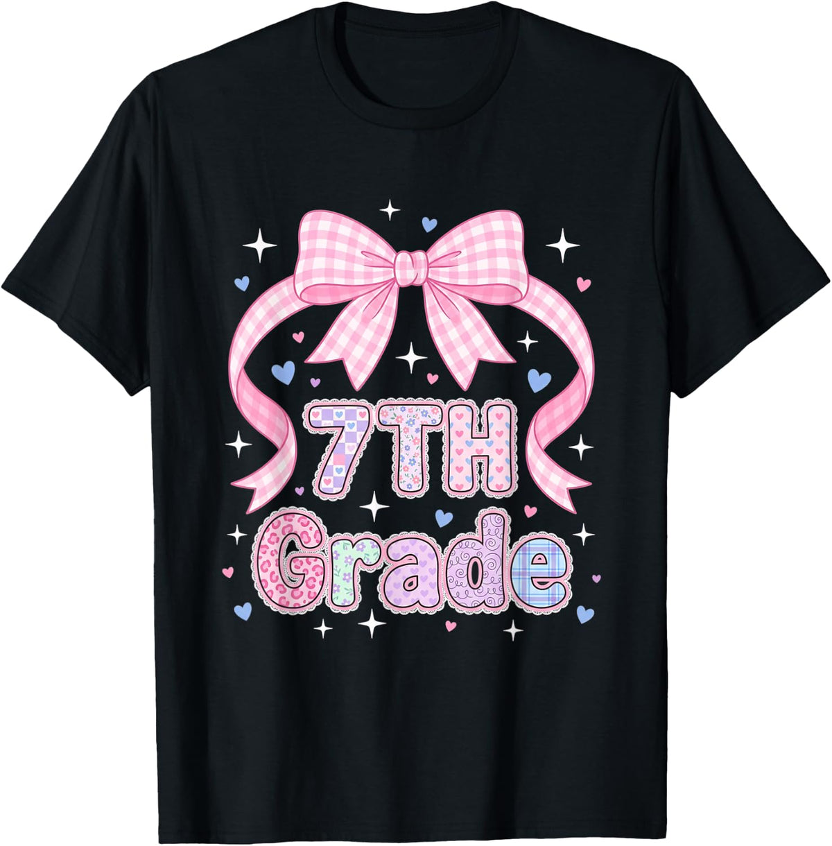 7TH Grade Coquette Pink Bow Back to School Student T-Shirt - Black