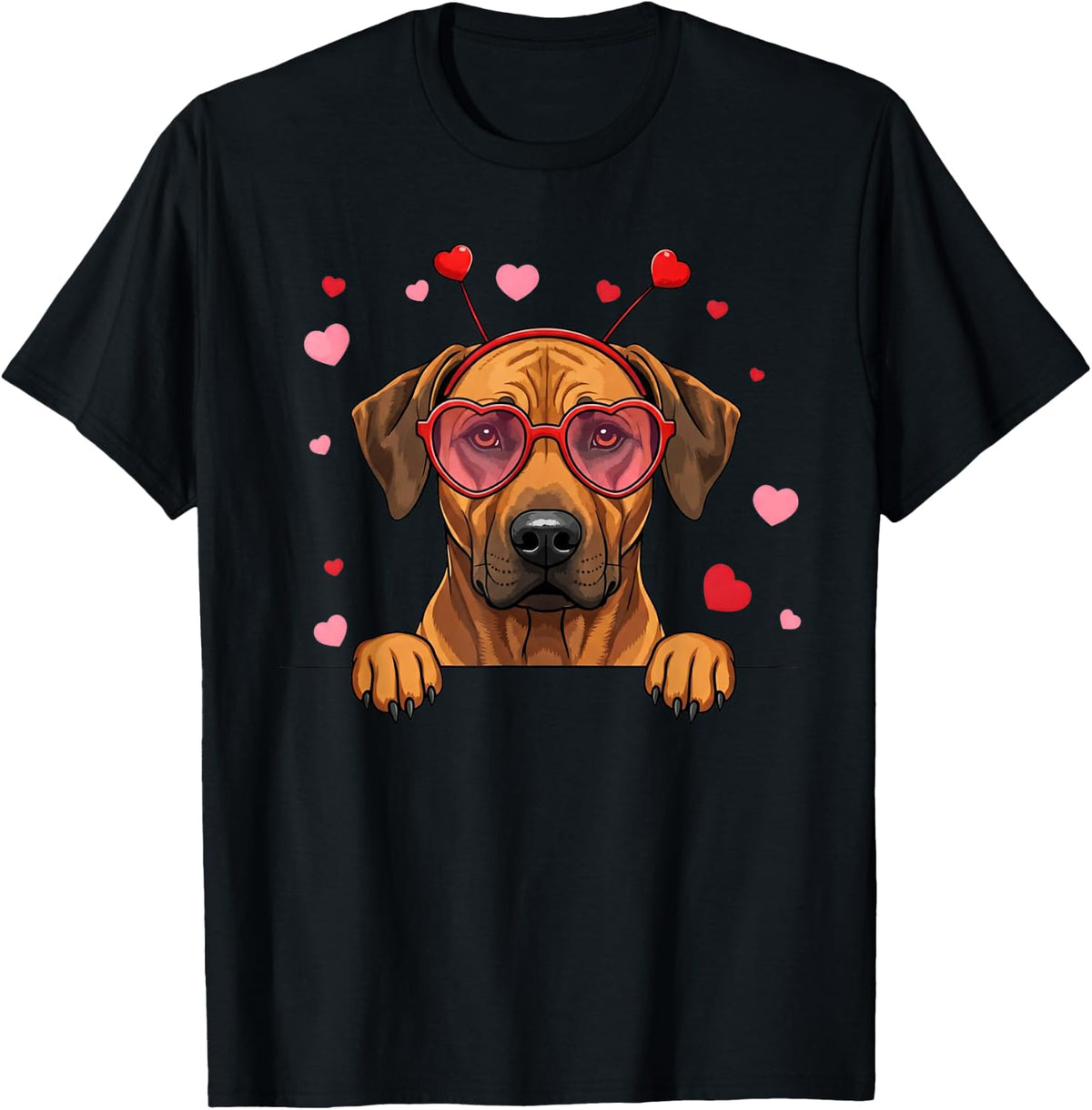 Rhodesian Ridgeback Dog Heart Headband Valentine Womens Mens T-Shirt - Black