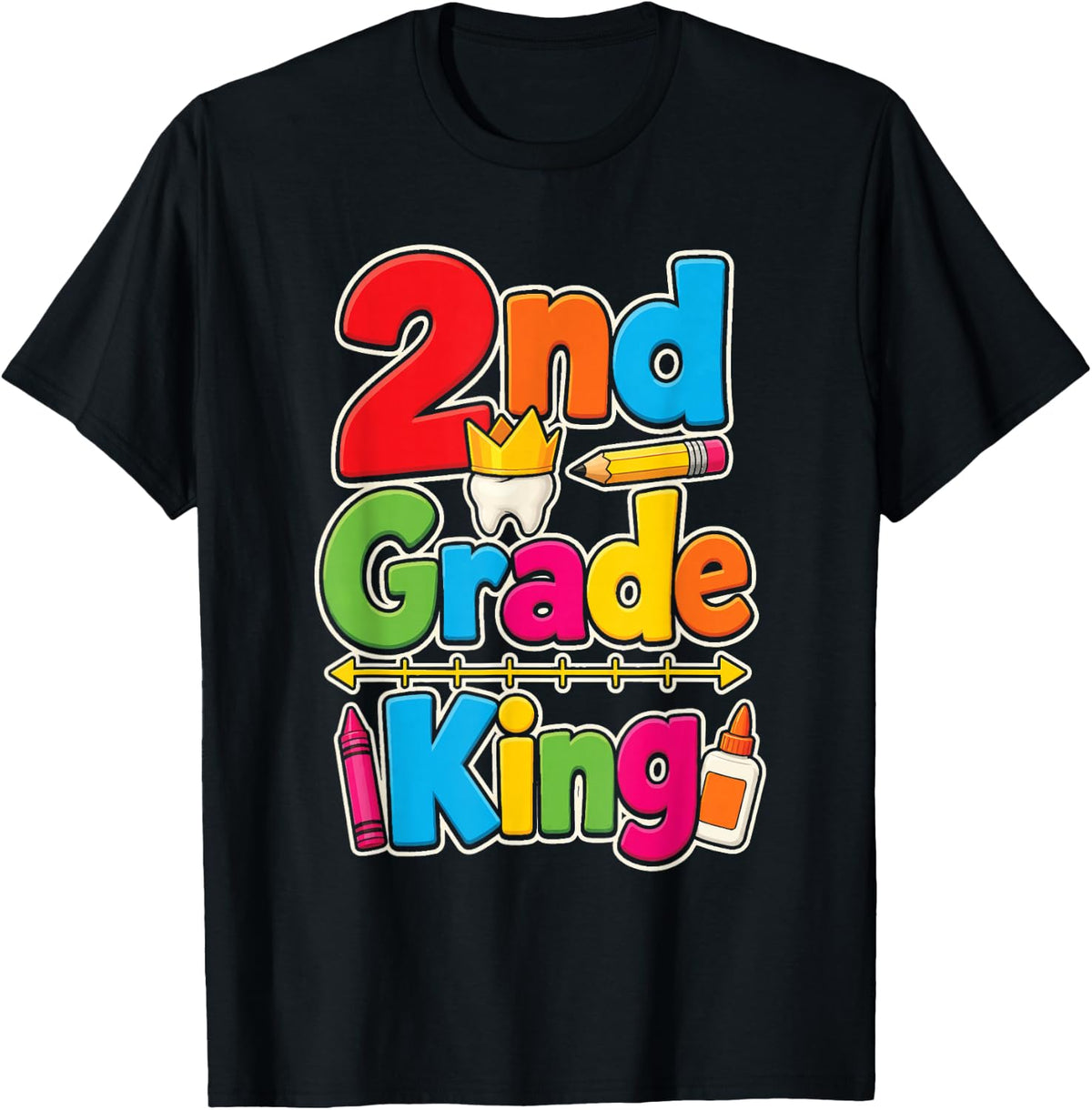 2nd Grade King First Day of School Boys Crown Pencil T-Shirt - Black