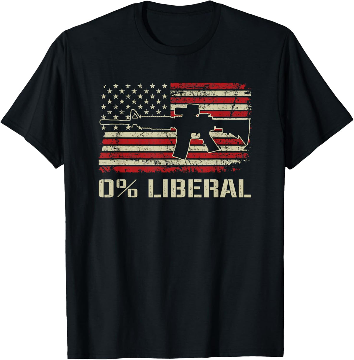 0% Liberal Zero Percent - AR15 USA Flag Funny Pro Gun T-Shirt - Black