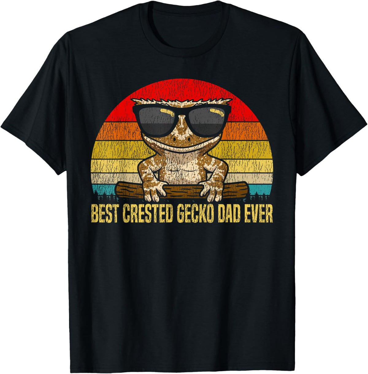 Best Crested Gecko Dad Ever Retro Vintage T-Shirt Tee for Reptile Lovers - Black